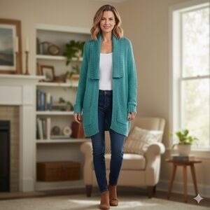 Chico’s Teal Open Front Cardigan Sweater Size 2 Large